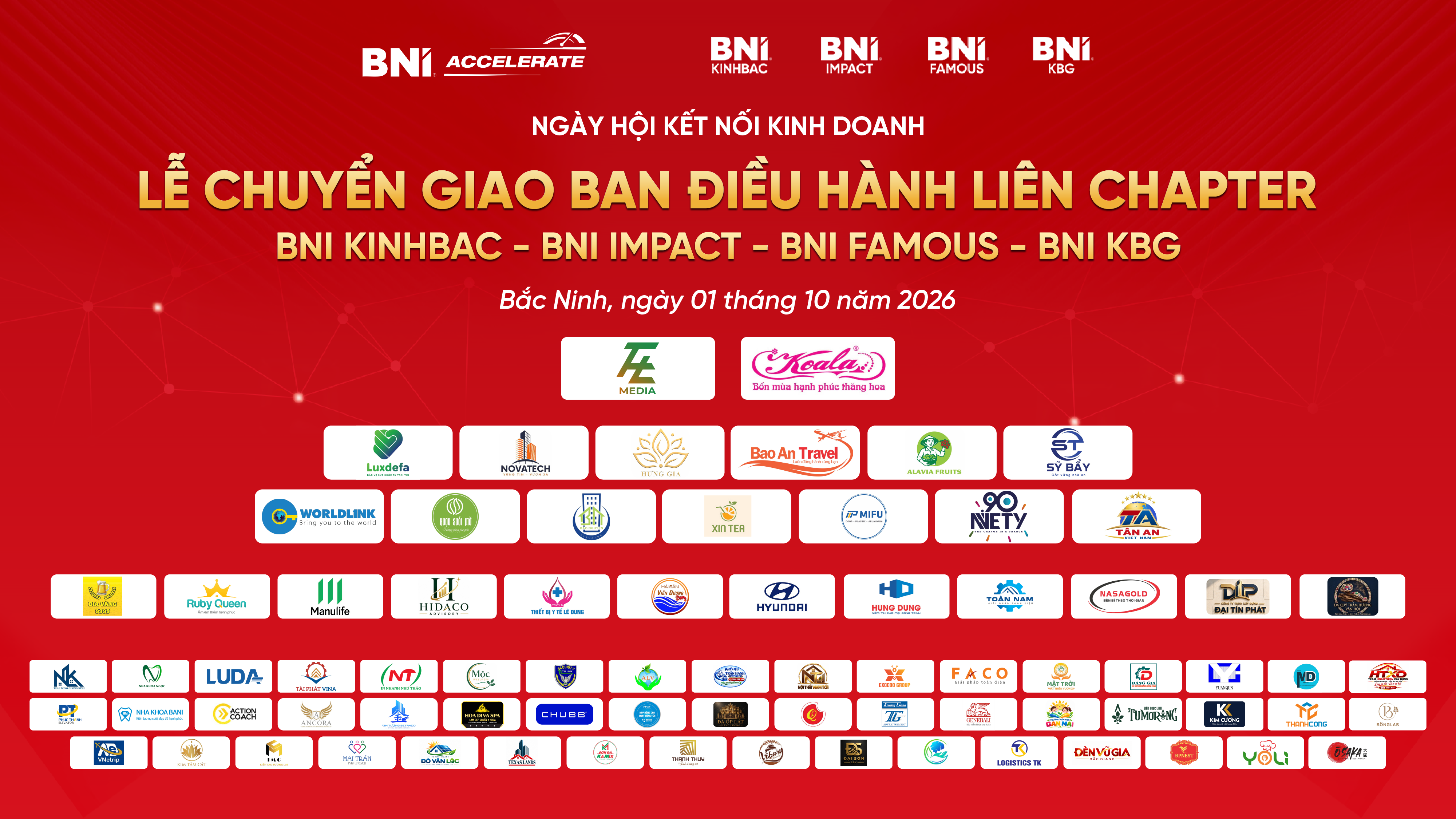 Backdrop logo các nhà tài trợ tại chương trình Lễ Chuyển Giao Liên Chapter 2026