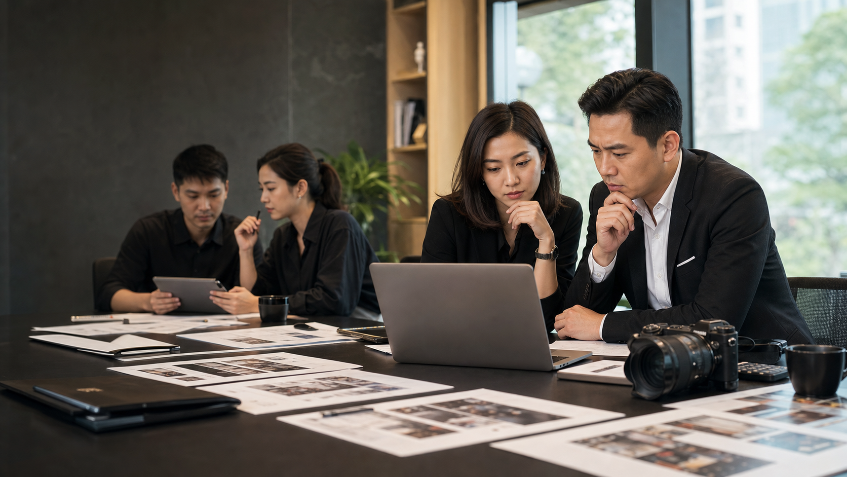 Đội ngũ doanh nghiệp trao đổi brief và kịch bản sản xuất phim