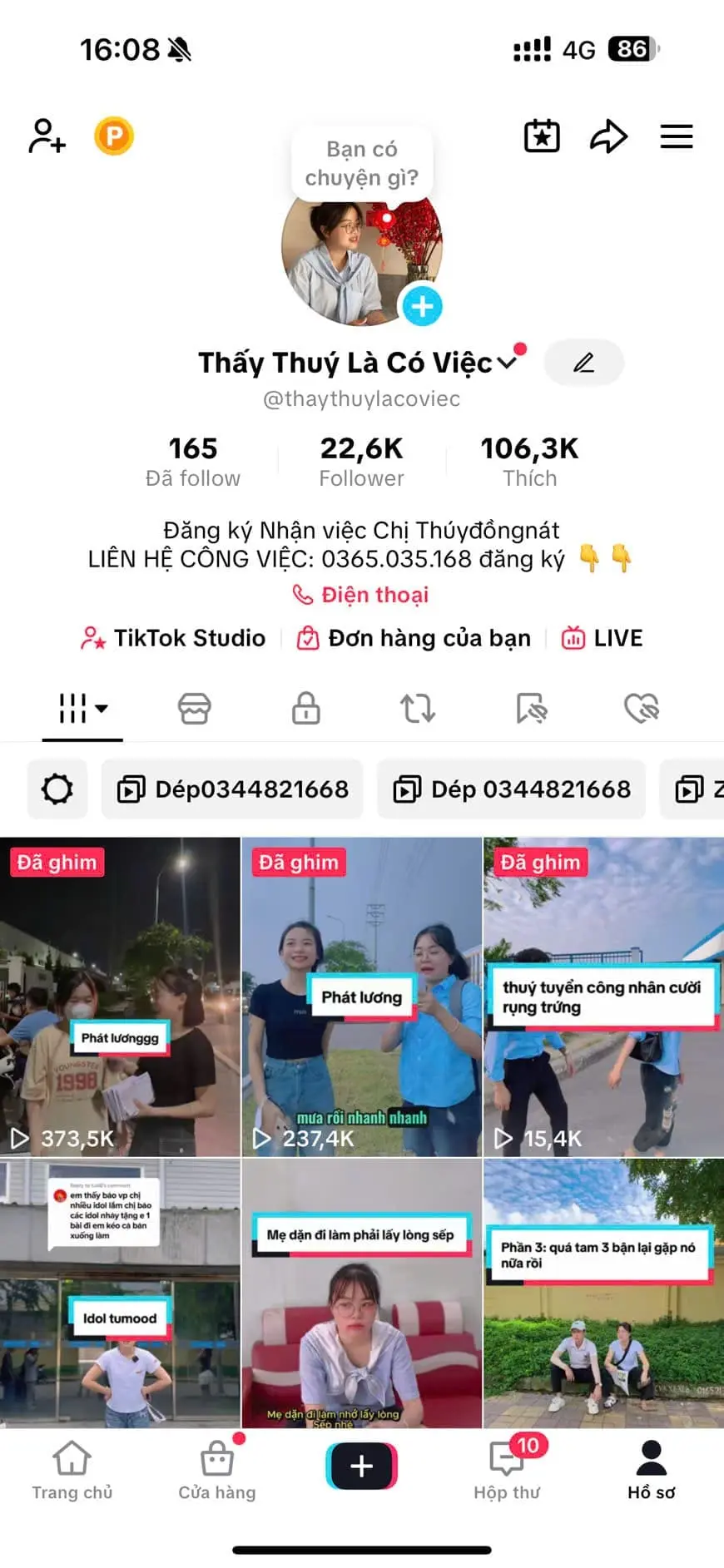 Kênh tiktok Thấy Thuý Là Có Việc