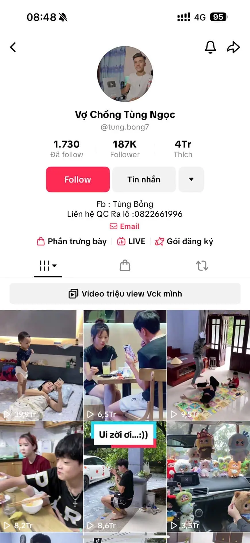 Kênh tiktok Vợ chồng Tùng Ngọc