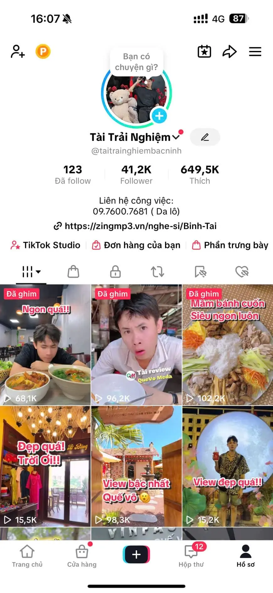 Kênh tiktok Tài Trải nghiệm Bắc Ninh
